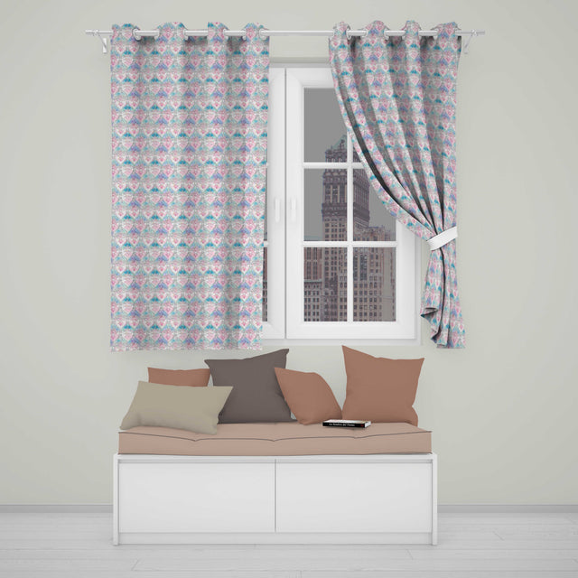 Pastel Art Nouveau Floral Soft Pink and Blue Seamless Pattern  Readymade Eyelet Ring Top Thermal 100% Blackout Curtains