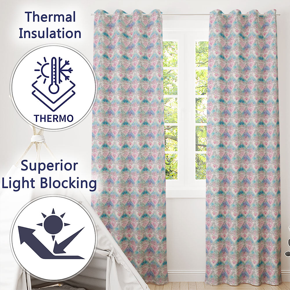 Pastel Art Nouveau Floral Soft Pink and Blue Seamless Pattern  Readymade Eyelet Ring Top Thermal 100% Blackout Curtains
