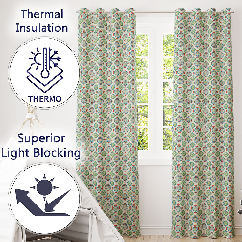 Colorful Ornamental Floral Tile Red Blue and Green Seamless Pattern  Readymade Eyelet Ring Top Thermal 100% Blackout Curtains