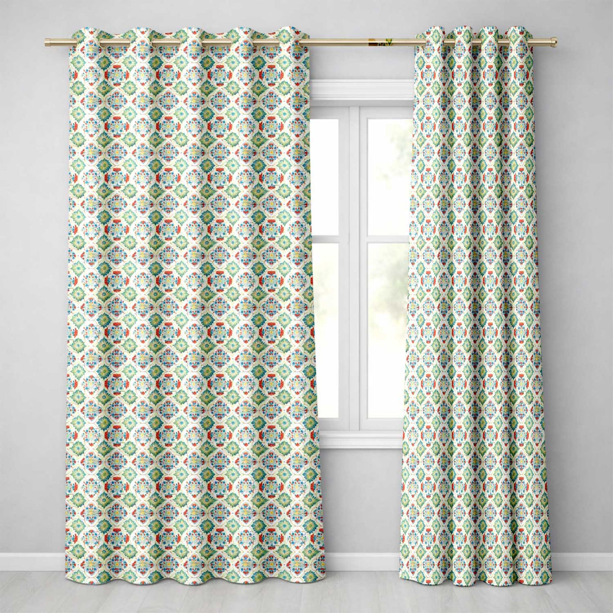 Colorful Ornamental Floral Tile Red Blue and Green Seamless Pattern  Readymade Eyelet Ring Top Thermal 100% Blackout Curtains
