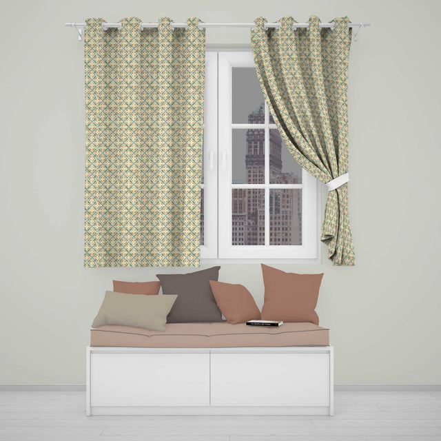 Orange Teal Geometric Floral Tile Seamless Pattern  Readymade Eyelet Ring Top Thermal 100% Blackout Curtains