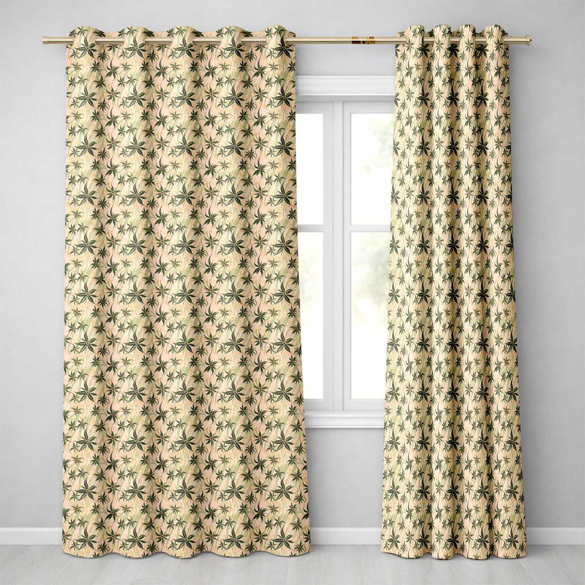 Delicate Beige Floral Star Vine Seamless Pattern  Readymade Eyelet Ring Top Thermal 100% Blackout Curtains