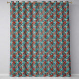 Bold Red Floral Starburst Teal Background Seamless Pattern  Readymade Eyelet Ring Top Thermal 100% Blackout Curtains