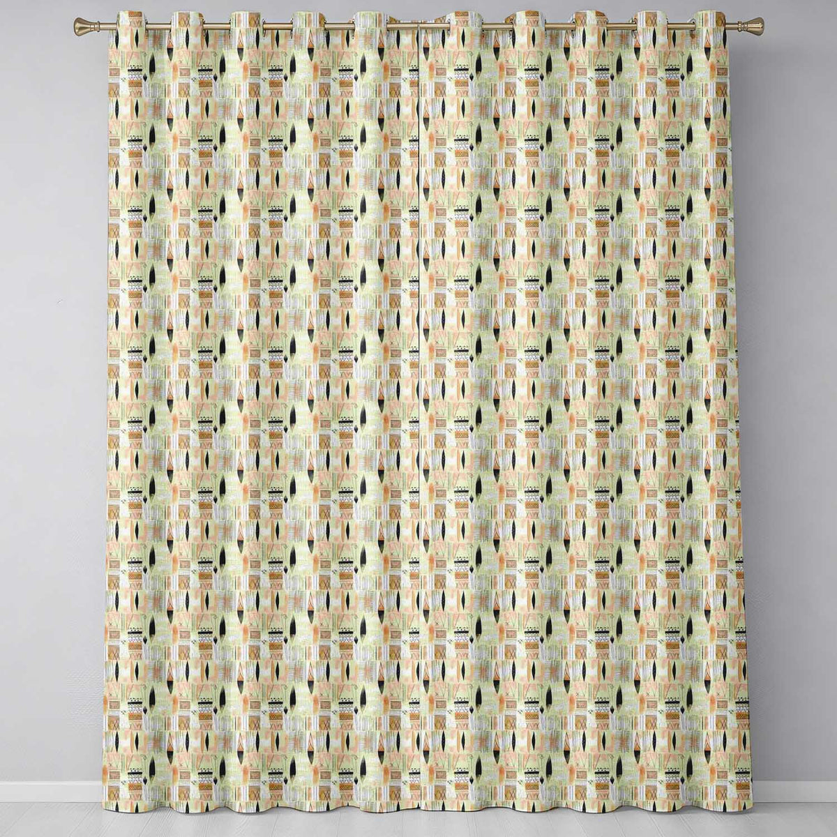 Neutral Tribal Geometric Shapes Earth Tone Watercolor Seamless Pattern  Readymade Eyelet Ring Top Thermal 100% Blackout Curtains