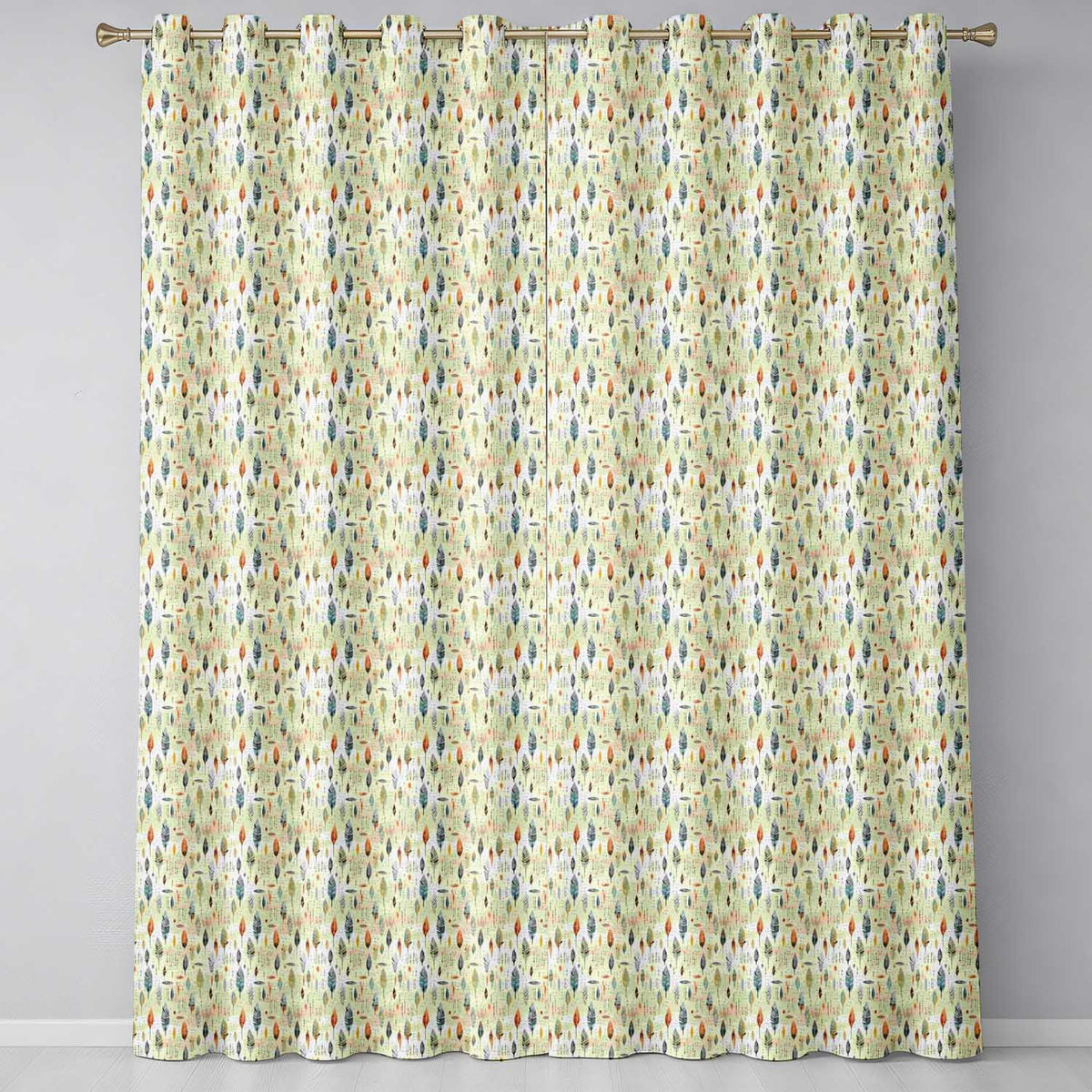 Delicate Feather Leaves Scandinavian Style Seamless Pattern  Readymade Eyelet Ring Top Thermal 100% Blackout Curtains