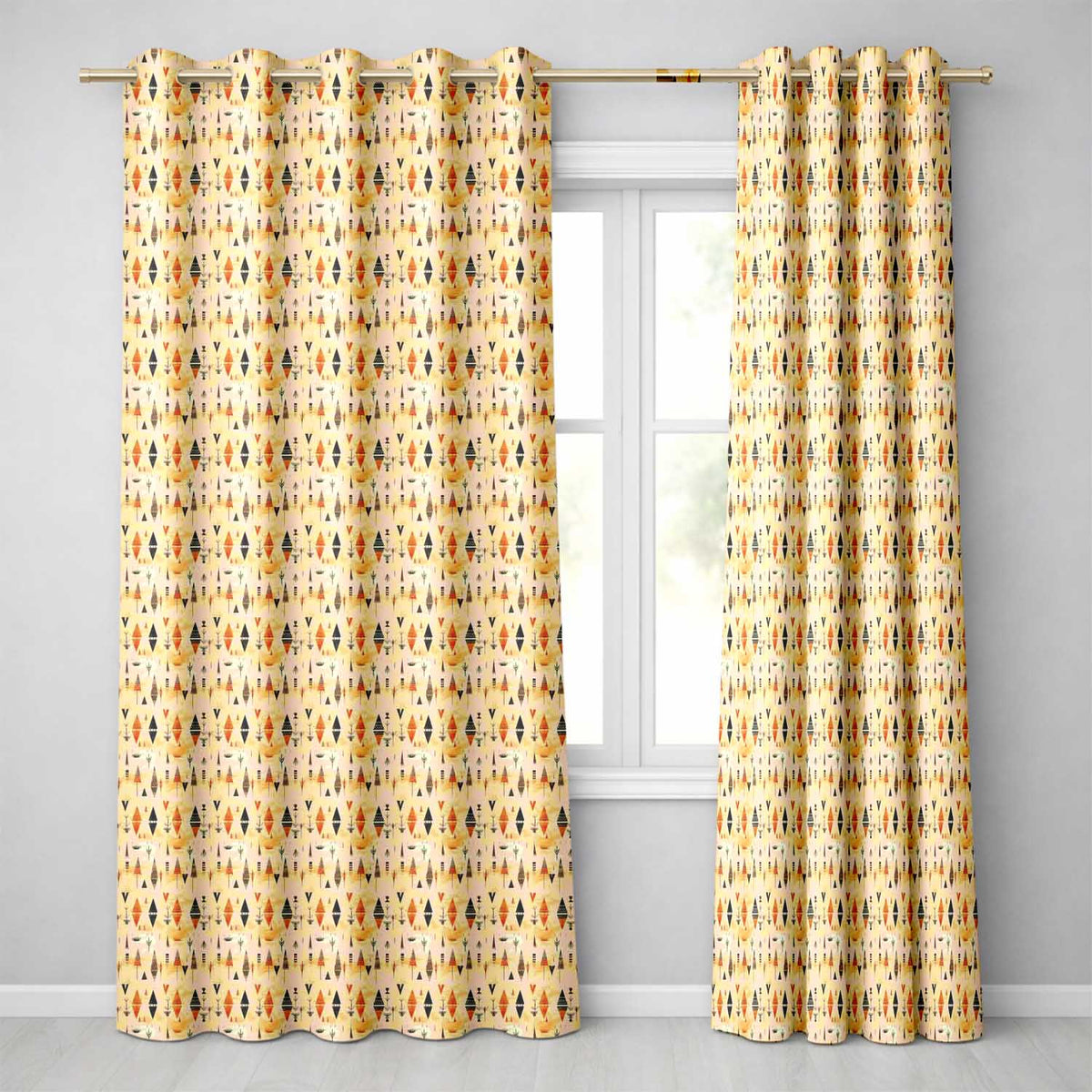 Minimal Tribal Arrow Shapes Earth Tone Seamless Pattern  Readymade Eyelet Ring Top Thermal 100% Blackout Curtains