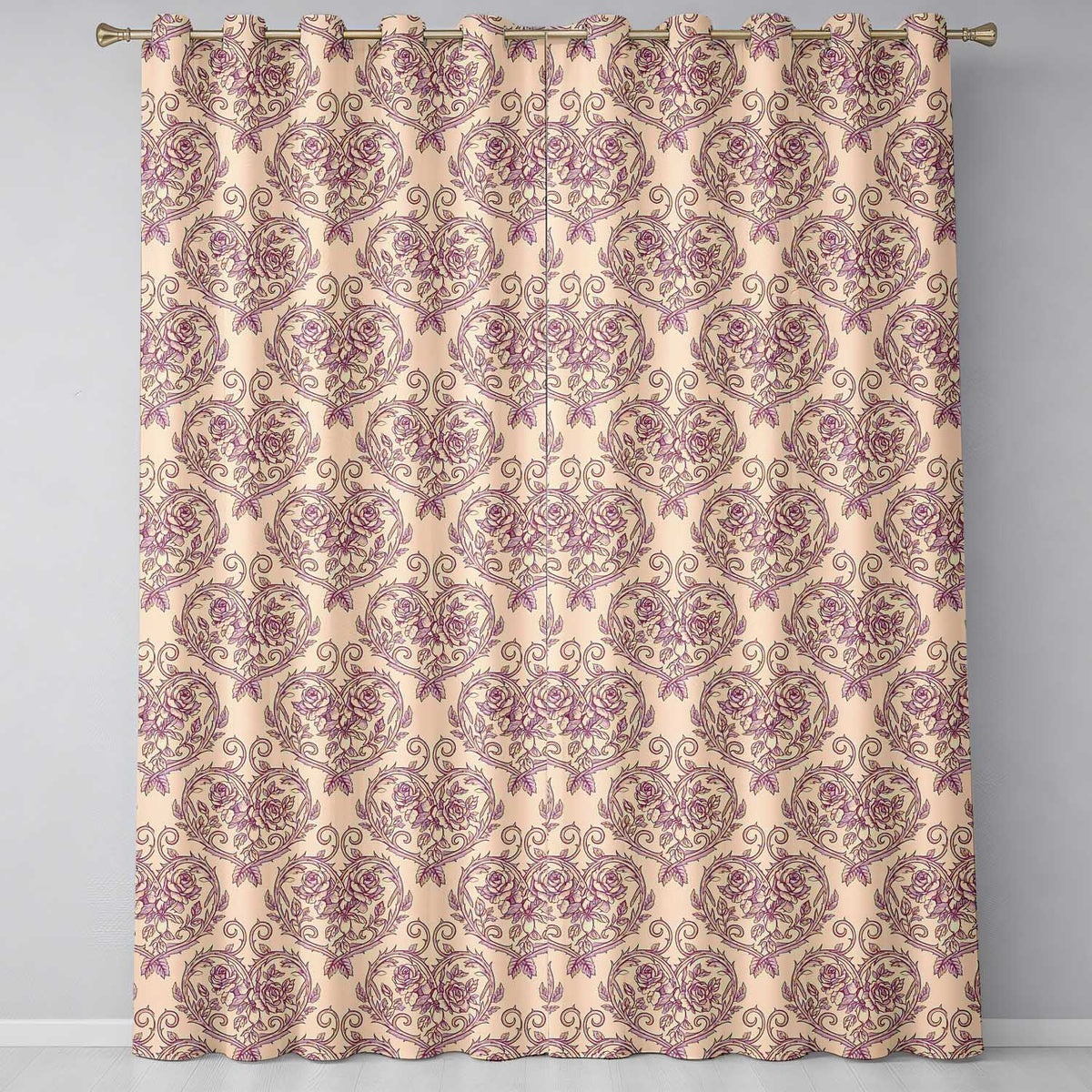 Vintage Rose Heart Scroll Ornamental Seamless Pattern  Readymade Eyelet Ring Top Thermal 100% Blackout Curtains