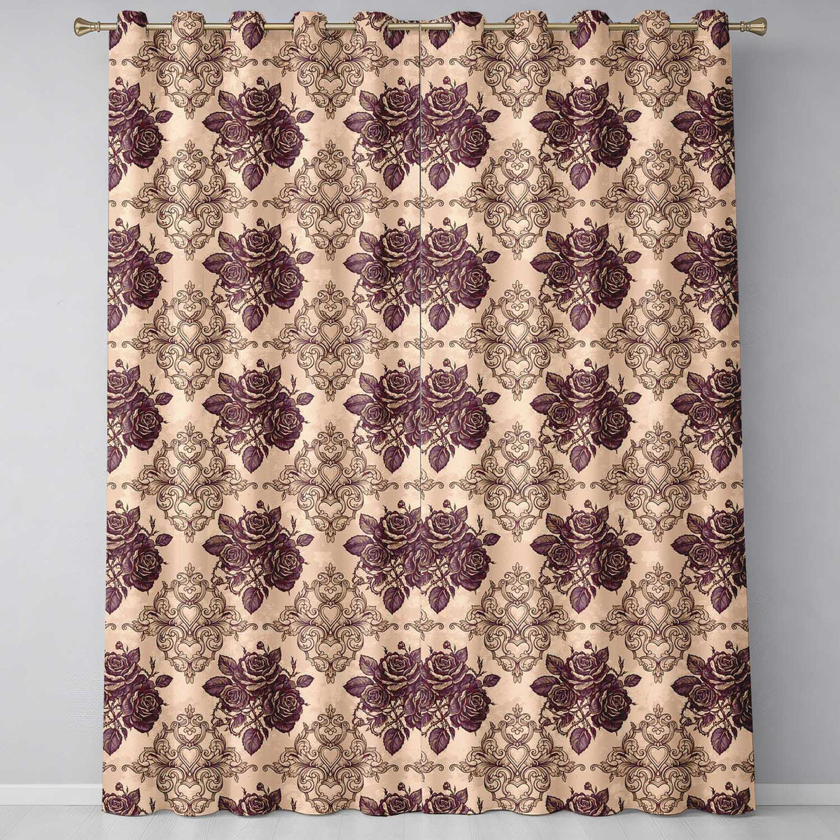 Classic Baroque Rose Damask Ornate Seamless Pattern  Readymade Eyelet Ring Top Thermal 100% Blackout Curtains