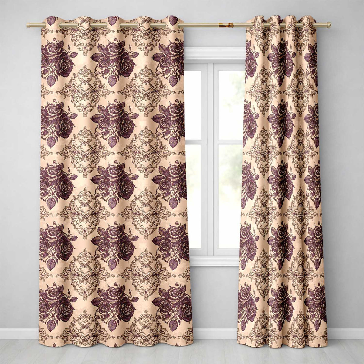 Classic Baroque Rose Damask Ornate Seamless Pattern  Readymade Eyelet Ring Top Thermal 100% Blackout Curtains