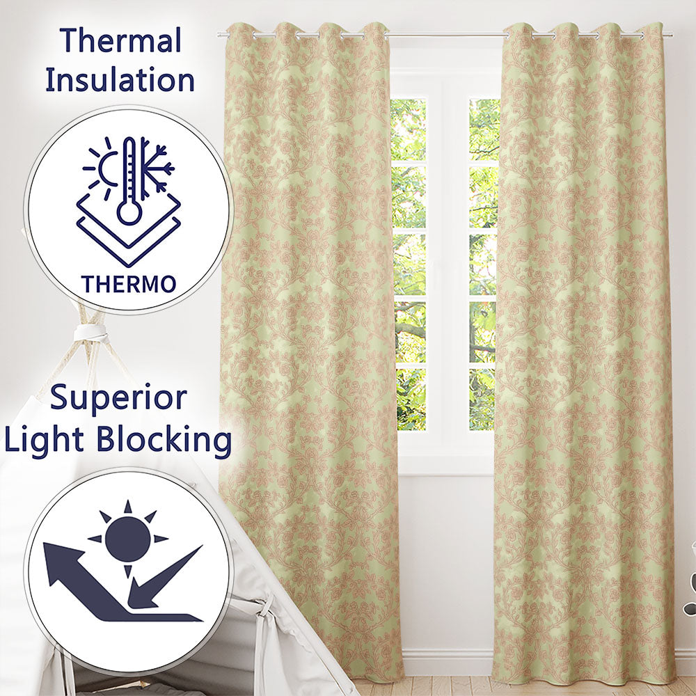 Ornate Rose Heart Vine Romantic Seamless Pattern  Readymade Eyelet Ring Top Thermal 100% Blackout Curtains