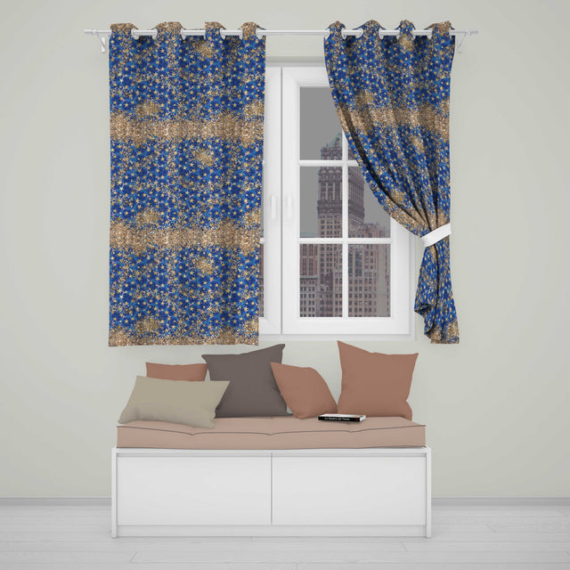 Blue Galaxy Gold Star Glitter Seamless Pattern  Readymade Eyelet Ring Top Thermal 100% Blackout Curtains