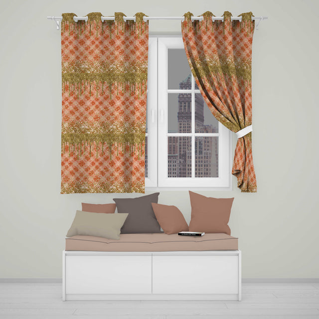 Gold Glitter Drip Red Plaid Star Seamless Pattern  Readymade Eyelet Ring Top Thermal 100% Blackout Curtains