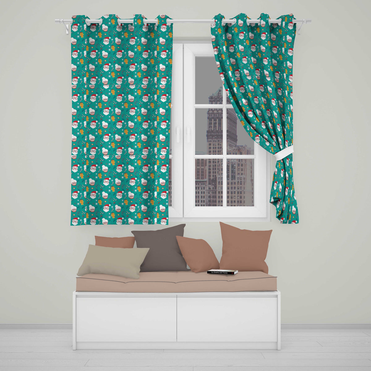 Cute Santa Mrs Claus Gingerbread Seamless Pattern  Readymade Eyelet Ring Top Thermal 100% Blackout Curtains