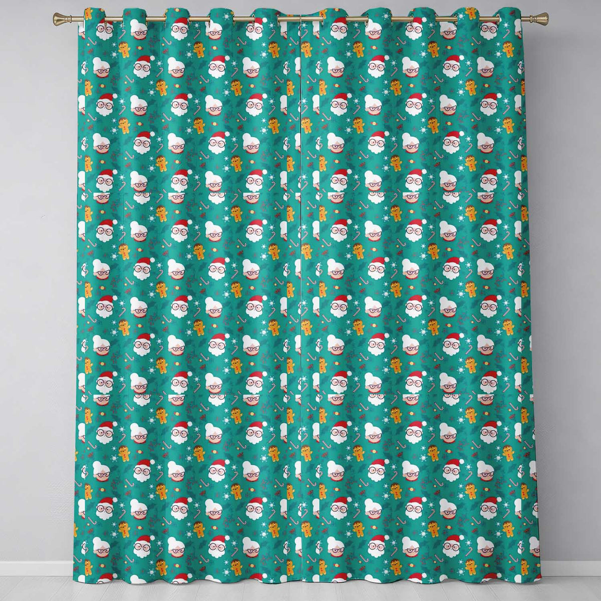 Cute Santa Mrs Claus Gingerbread Seamless Pattern  Readymade Eyelet Ring Top Thermal 100% Blackout Curtains
