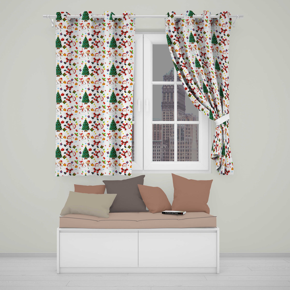 Santa Snowman Christmas Tree Gift Seamless Pattern  Readymade Eyelet Ring Top Thermal 100% Blackout Curtains