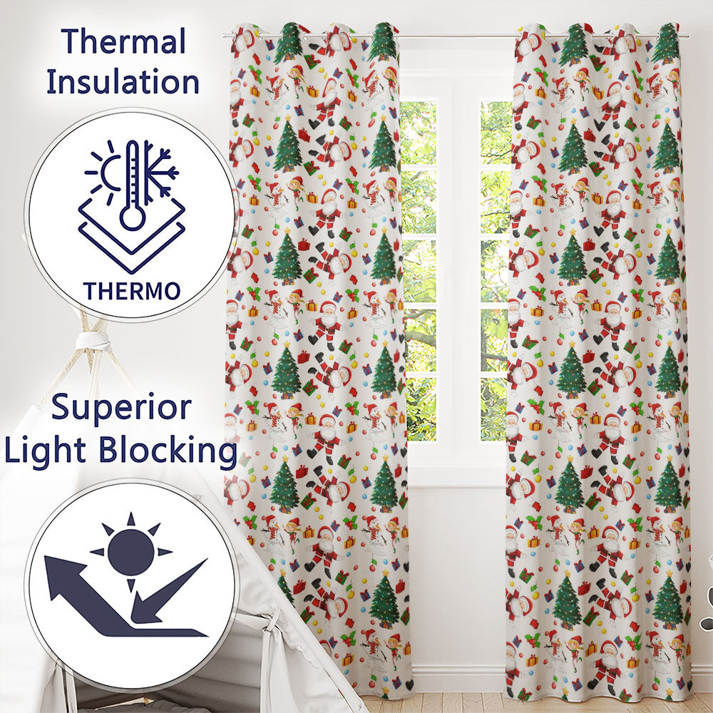 Santa Snowman Christmas Tree Gift Seamless Pattern  Readymade Eyelet Ring Top Thermal 100% Blackout Curtains