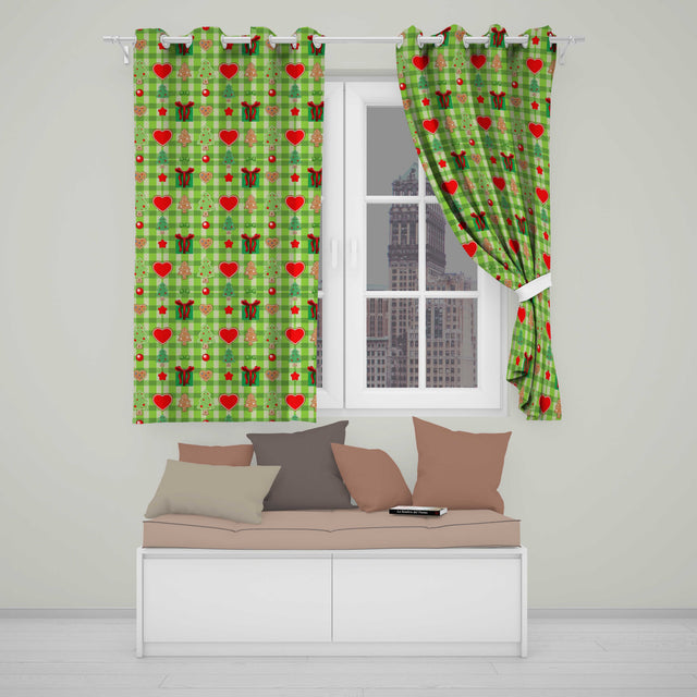 Cute Christmas Tree Gift Heart Plaid Seamless Pattern  Readymade Eyelet Ring Top Thermal 100% Blackout Curtains
