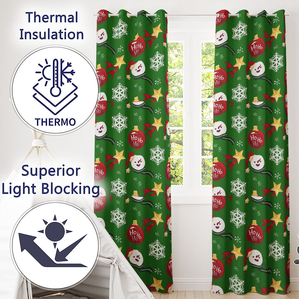 Cute Snowman Ornament Star Snowflake Seamless Pattern  Readymade Eyelet Ring Top Thermal 100% Blackout Curtains