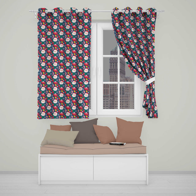 Cute Santa Teapot Candy Cane Holly Seamless Pattern  Readymade Eyelet Ring Top Thermal 100% Blackout Curtains
