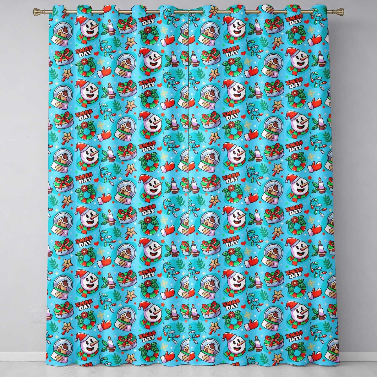Cute Snowman Xmas Day Wreath Gifts Festive Seamless Pattern  Readymade Eyelet Ring Top Thermal 100% Blackout Curtains