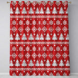 Cute Red Knitted Christmas Tree Snowflake Nordic Fair Isle Seamless Pattern  Readymade Eyelet Ring Top Thermal 100% Blackout Curtains