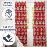 Cute Red Knitted Christmas Tree Snowflake Nordic Fair Isle Seamless Pattern  Readymade Eyelet Ring Top Thermal 100% Blackout Curtains