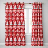 Cute Red Knitted Christmas Tree Snowflake Nordic Fair Isle Seamless Pattern  Readymade Eyelet Ring Top Thermal 100% Blackout Curtains