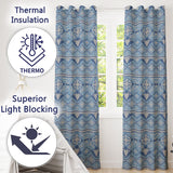 Cute Blue Knitted Winter Heart Snowflake Nordic Seamless Pattern  Readymade Eyelet Ring Top Thermal 100% Blackout Curtains