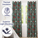 Cute Green Red Nordic Animal Winter Festive Knitted Seamless Pattern  Readymade Eyelet Ring Top Thermal 100% Blackout Curtains