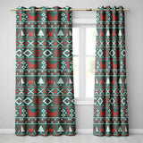 Cute Green Red Nordic Animal Winter Festive Knitted Seamless Pattern  Readymade Eyelet Ring Top Thermal 100% Blackout Curtains