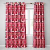 Cute Red Nordic Reindeer Snowflake Christmas Knitted Seamless Pattern  Readymade Eyelet Ring Top Thermal 100% Blackout Curtains