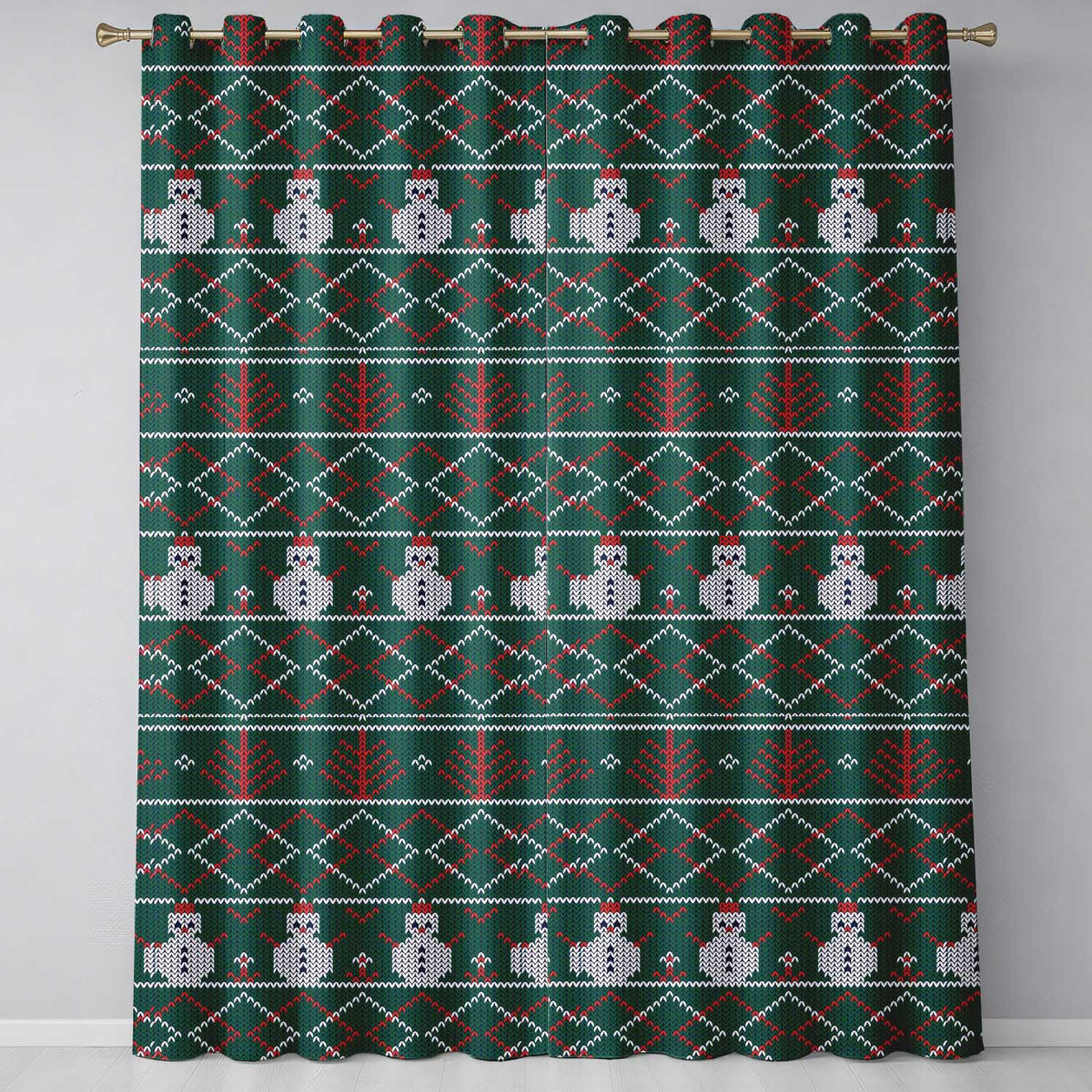 Cute Green Nordic Llama Alpaca Winter Christmas Knitted Seamless Pattern  Readymade Eyelet Ring Top Thermal 100% Blackout Curtains