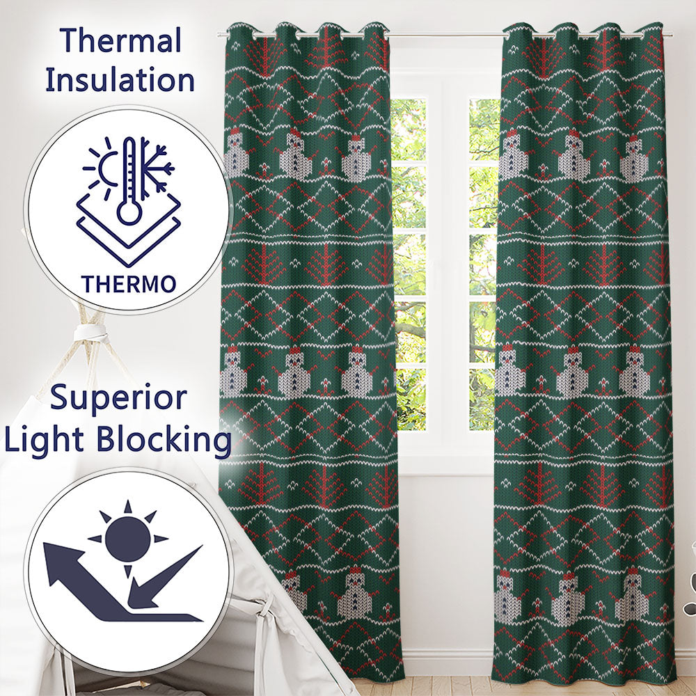 Cute Green Nordic Llama Alpaca Winter Christmas Knitted Seamless Pattern  Readymade Eyelet Ring Top Thermal 100% Blackout Curtains
