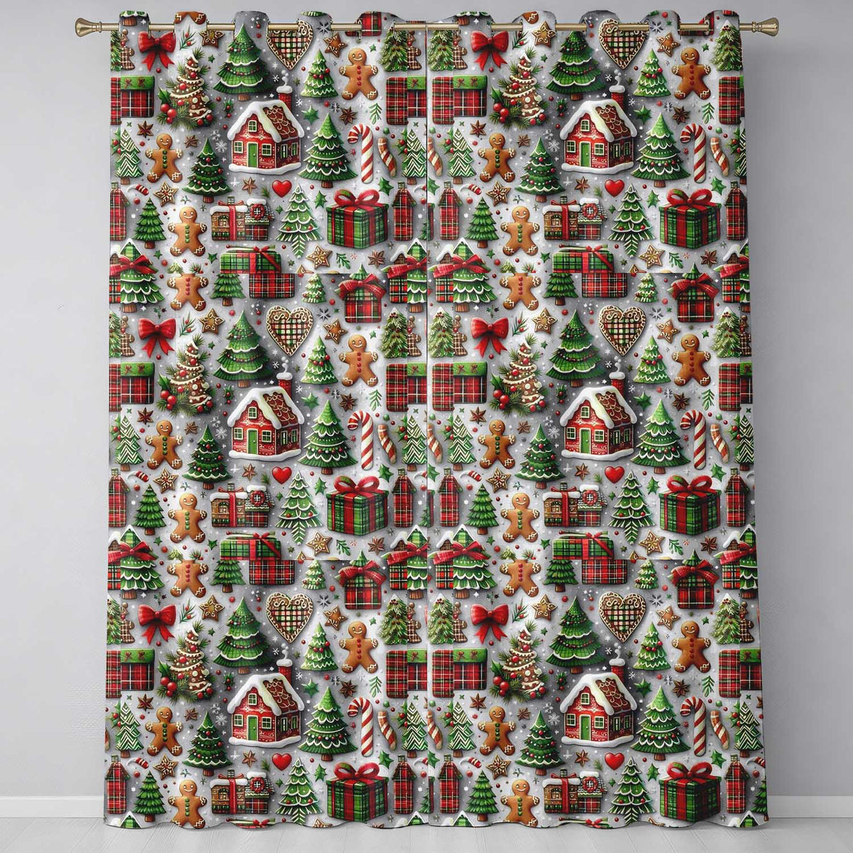 Christmas Gingerbread House Tree Cookie Festive Seamless Pattern  Readymade Eyelet Ring Top Thermal 100% Blackout Curtains