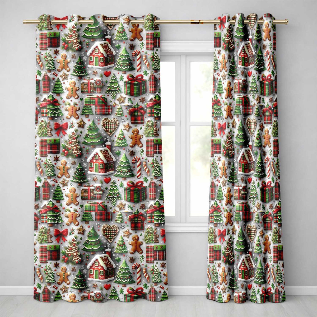 Christmas Gingerbread House Tree Cookie Festive Seamless Pattern  Readymade Eyelet Ring Top Thermal 100% Blackout Curtains