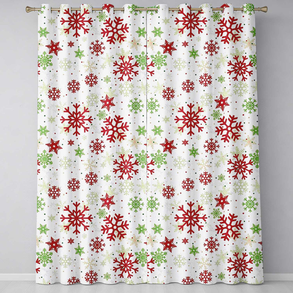 Classic Red Green Snowflake Holiday Seamless Pattern  Readymade Eyelet Ring Top Thermal 100% Blackout Curtains