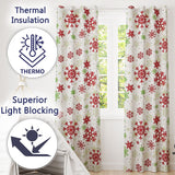 Classic Red Green Snowflake Holiday Seamless Pattern  Readymade Eyelet Ring Top Thermal 100% Blackout Curtains