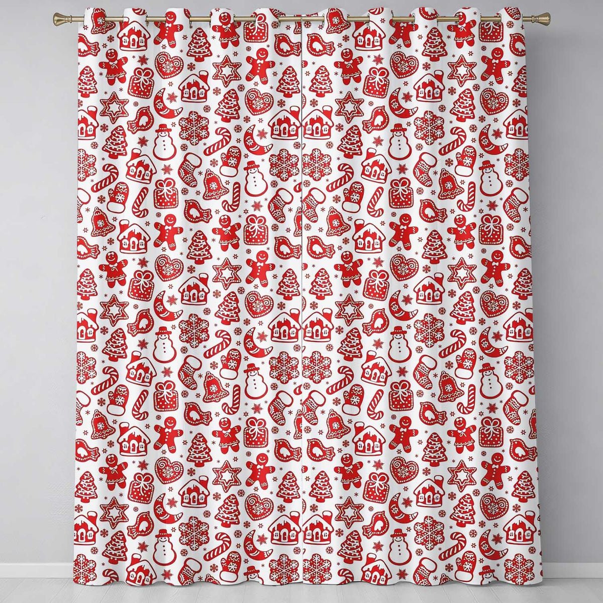 Scandinavian Red White Christmas  Cookie Seamless Pattern  Readymade Eyelet Ring Top Thermal 100% Blackout Curtains