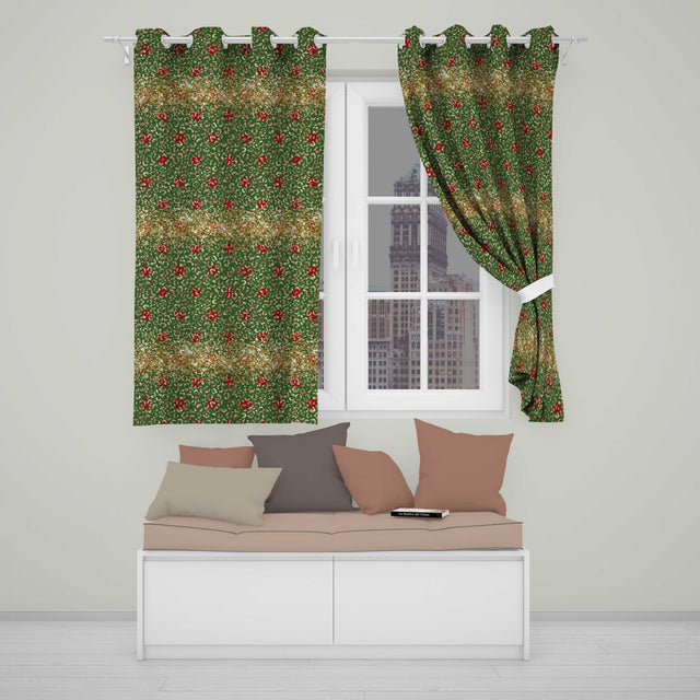 Gold Leopard Print Glitter Christmas Seamless Pattern  Readymade Eyelet Ring Top Thermal 100% Blackout Curtains