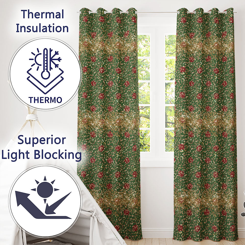 Gold Leopard Print Glitter Christmas Seamless Pattern  Readymade Eyelet Ring Top Thermal 100% Blackout Curtains