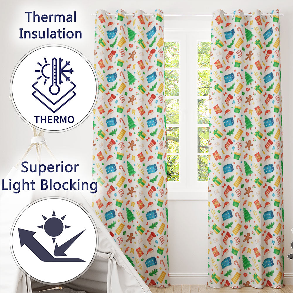 Watercolor Christmas Tree Gingerbread Gift Seamless Pattern  Readymade Eyelet Ring Top Thermal 100% Blackout Curtains