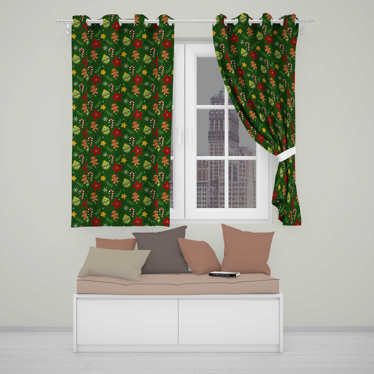 Cute Gingerbread Poinsettia Ornament Candy Cane Seamless Pattern  Readymade Eyelet Ring Top Thermal 100% Blackout Curtains