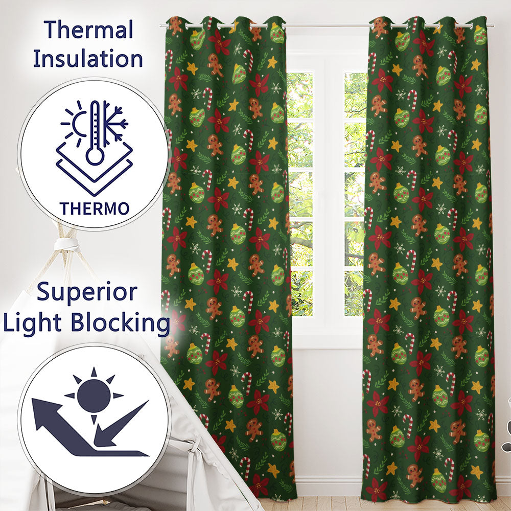 Cute Gingerbread Poinsettia Ornament Candy Cane Seamless Pattern  Readymade Eyelet Ring Top Thermal 100% Blackout Curtains