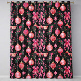 Black Pink Christmas Bauble Ribbon Festive Ornament Pattern Art Readymade Eyelet Ring Top Thermal 100% Blackout Curtains