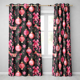 Black Pink Christmas Bauble Ribbon Festive Ornament Pattern Art Readymade Eyelet Ring Top Thermal 100% Blackout Curtains