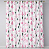 White Pink Green Minimal Christmas Tree Pattern Readymade Eyelet Ring Top Thermal 100% Blackout Curtains