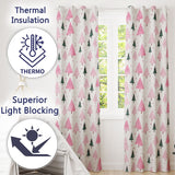 White Pink Green Minimal Christmas Tree Pattern Readymade Eyelet Ring Top Thermal 100% Blackout Curtains