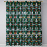 Festive Christmas Tree Star Gift Knitted Seamless Pattern  Readymade Eyelet Ring Top Thermal 100% Blackout Curtains
