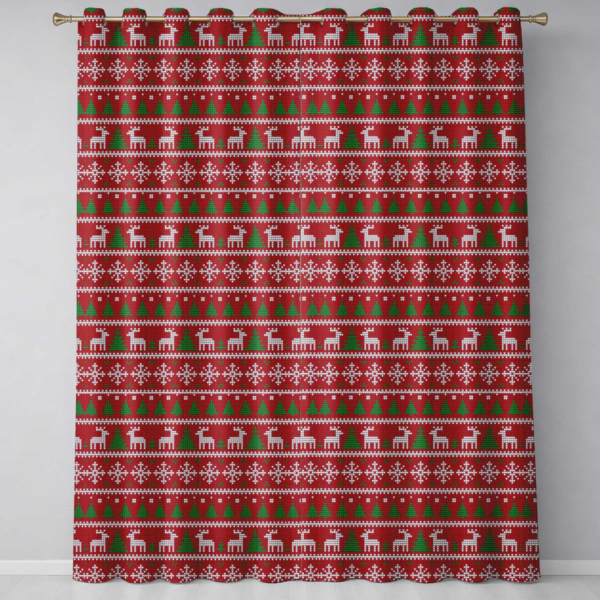 Traditional Reindeer Christmas Knit Pattern Seamless  Readymade Eyelet Ring Top Thermal 100% Blackout Curtains
