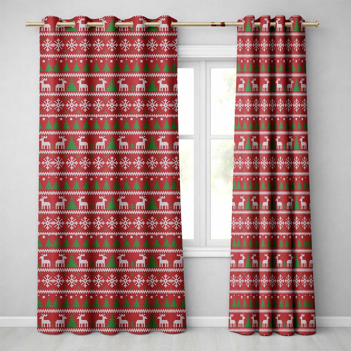 Traditional Reindeer Christmas Knit Pattern Seamless  Readymade Eyelet Ring Top Thermal 100% Blackout Curtains